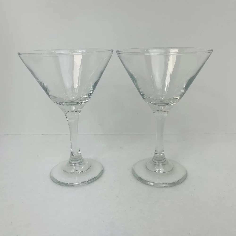 Set of 2 Clear Glass Martini Glasses Classic Stemmed Cocktail Barware 7.25in